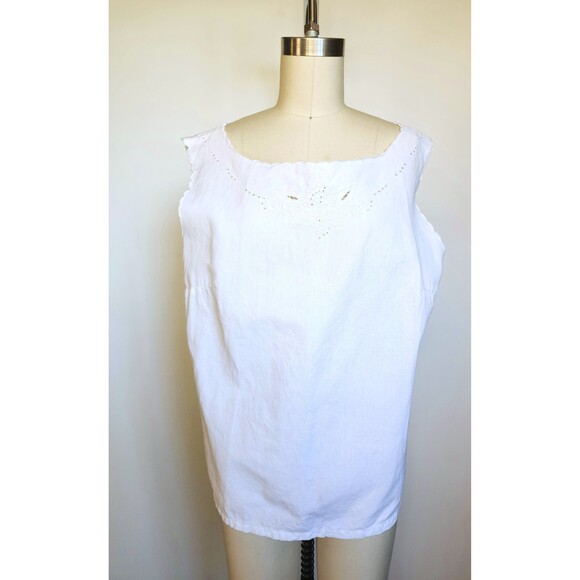 White LINEN Embroidered Blouse Floral Embroidered Blouse Peasant Italian L XL - Picture 8 of 8